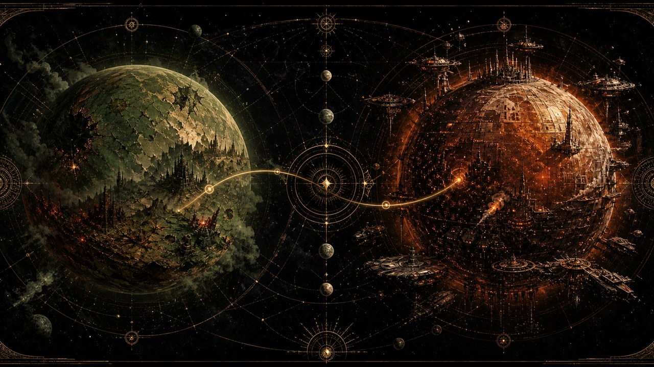 Warhammer 40K galaxy map connecting the historical Ullanor record with Armageddon